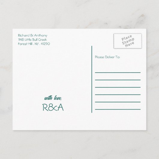 Zeeschelp en harten, strand bruiloft Save the Date Aankondigingskaart (Achterkant)