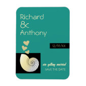 Zeeschelp en harten, strand bruiloft Save the Date Magneet (Verticaal)