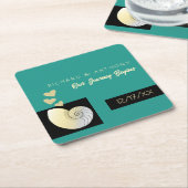 Zeeschelp en harten, strand bruiloft vierkante kartonnen onderzetter (Schuin)