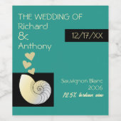 Zeeschelp en harten, strand bruiloft wijn etiket (Enkel label)