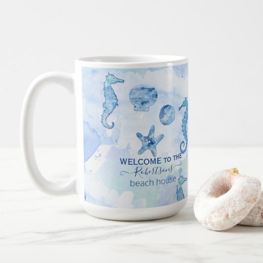 Zeeschelp- en schelpdieren van het strand Welkomst Koffiemok (Met donut)