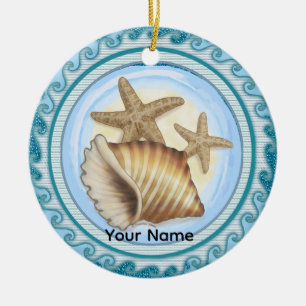 Zeeschelp en Zeester Keramisch Ornament