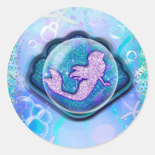 Zeeschelp geschikt voor een Meermin Glitter Verjaa Ronde Sticker