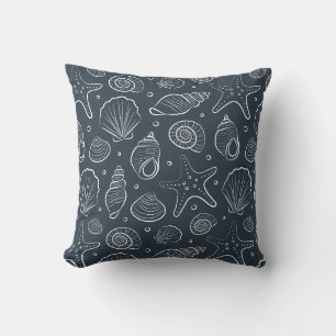 Zeeschelp Kust Nautilus Boho Strand Donkerblauw Kussen