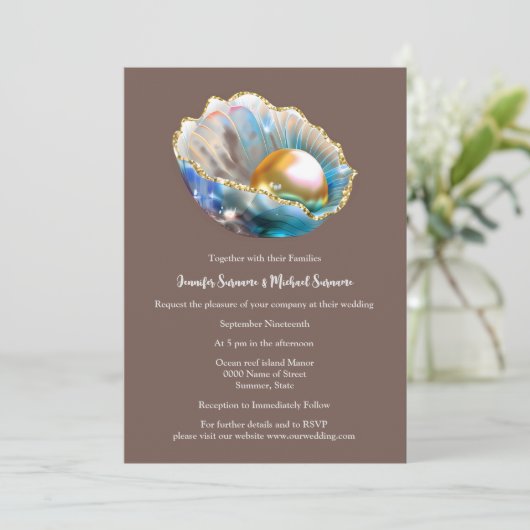 Zeeschelp met parel iriserende shimmer oceaan stra kaart (Staand voorkant)