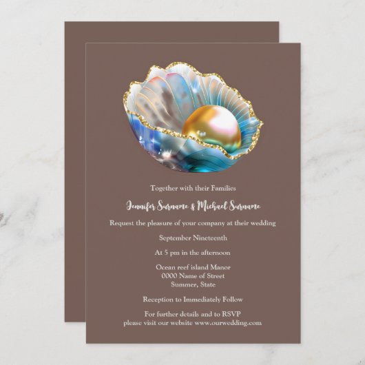 Zeeschelp met parel iriserende shimmer oceaan stra kaart (Voorkant / Achterkant)