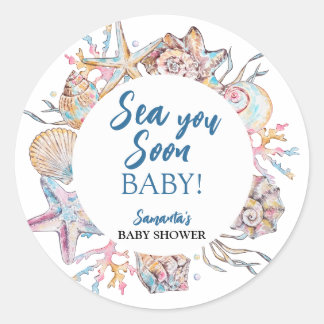 Zeeschelp Zie je snel Baby Shower Ronde Sticker