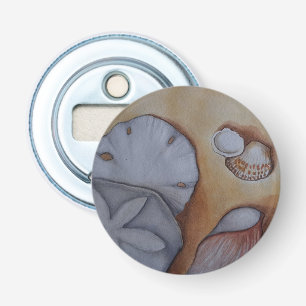 Zeeschelpen bij de Seashore Waterverf Painting Button Flesopener