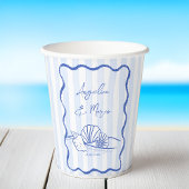 Zeeschelpen blauw golvende grens strand bruiloft m papieren bekers