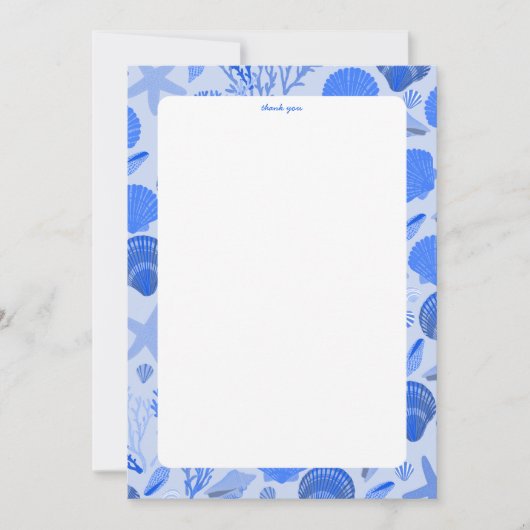 Zeeschelpen Bruidsfeest Elegante Blauwe Strand Aan Bedankkaart (Voorkant)