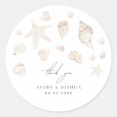 Zeeschelpen en parels Kustbruiloft Bedankt Ronde Sticker (Voorkant)