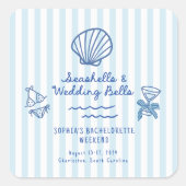 Zeeschelpen en Trouwklokken Bachelorette Vierkante Sticker (Voorkant)