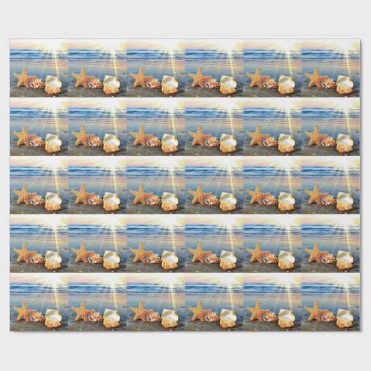 Zeeschelpen en zeesterkreeft op het strand cadeaupapier (Vlak)