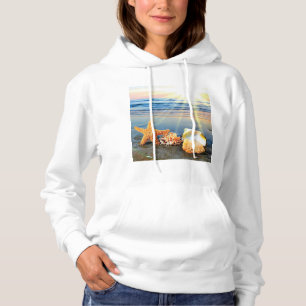 Zeeschelpen en zeesterkreeft op het strand hoodie