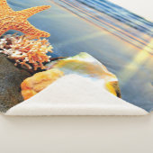 Zeeschelpen en zeesterkreeft op het strand sherpa deken (3/4)