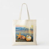 Zeeschelpen en zeesterkreeft op het strand tote bag (Achterkant)