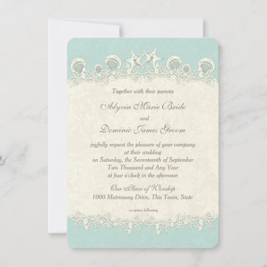 Zeeschelpen en zeesterren Vintage bruiloft Kaart (Voorkant)