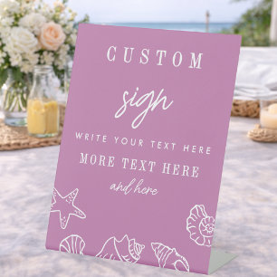 Zeeschelpen Mauve Paarse Bruiloft Bridal Shower Ei Reclamebord Met Voetstuk