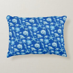 Zeeschelpen. Nautilus. Blauw kobalt. Accent Kussen