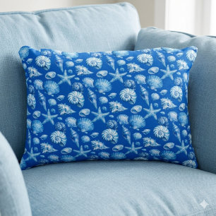 Zeeschelpen. Nautilus. Blauw kobalt. Accent Kussen