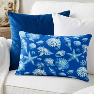 Zeeschelpen. Nautilus. Blauw kobalt. Accent Kussen