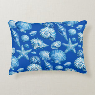 Zeeschelpen. Nautilus. Blauw kobalt. Accent Kussen