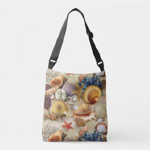 Zeeschelpen op het strand crossbody tas