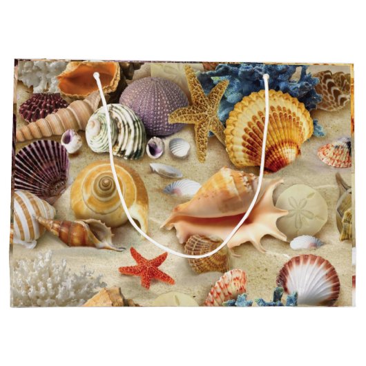 Zeeschelpen op het strand groot cadeauzakje (Achterkant)
