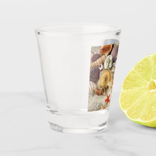 Zeeschelpen op het strand shot glas (Links)