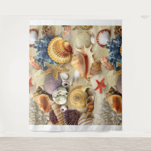 Zeeschelpen op het strand wandkleed