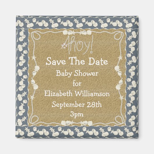 Zeeschelpen & Strand Save The Date Baby shower Magneet (Voorkant)
