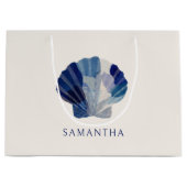 Zeeschelpen Trouwbellen Blauwe Strandfeest Gast Groot Cadeauzakje (Voorkant)