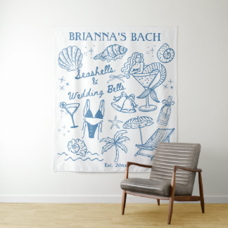 Zeeschelpen trouwbellen vrijgezellenfeest achtergr wandkleed
