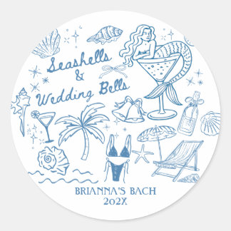 Zeeschelpen trouwbellen zeemeermin vrijgezellenfee ronde sticker