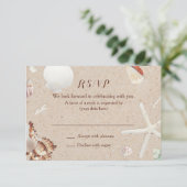 Zeeschelpen & Zeesterren op het strand Bruiloft RS RSVP Kaartje (Staand voorkant)