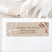 Zeeschelpen & zeesterren op het strand trouwadres etiket (Insitu)