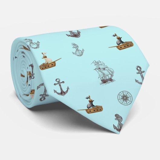  zeeschepen en ankers stropdas (Opgerold)