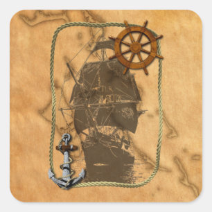  zeeschepen en kaarten vierkante sticker