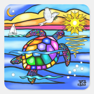Zeeschildpad (#8 - met duif) vierkante sticker