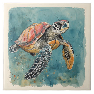 Zeeschildpad Aquarel Tegeltje