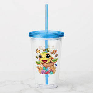 Zeeschildpad Baby Gelukkig en Schattig Karakter Acryl Drinkbeker