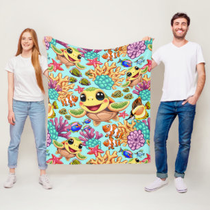 Zeeschildpad Baby Gelukkig en Schattig Karakter Fleece Deken