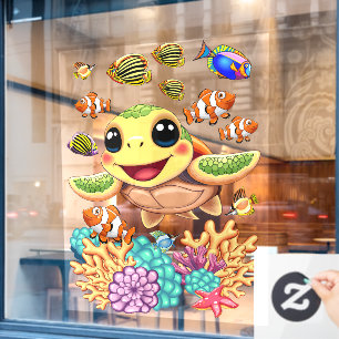Zeeschildpad Baby Gelukkig en Schattig Karakter Raamsticker