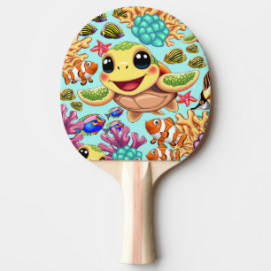 Zeeschildpad Baby Gelukkig en Schattig Karakter Tafeltennisbatje