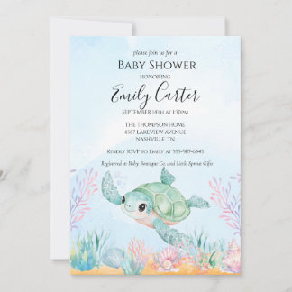 Zeeschildpad Baby Shower Uitnodiging - Roze