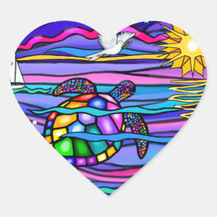 Zeeschildpad (blauw / roze) hart sticker