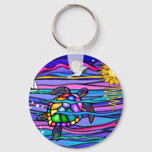 Zeeschildpad (blauw / roze) sleutelhanger