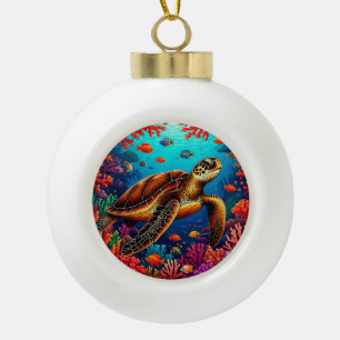 Zeeschildpad en Levendig Koraalrif Keramische Bal Ornament