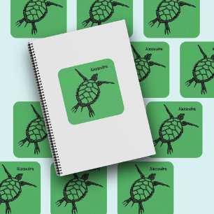 Zeeschildpad GreenWoodcut Vierkante Sticker