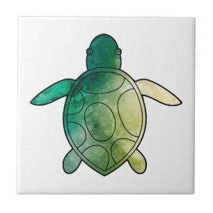Zeeschildpad groene waterverf tegeltje